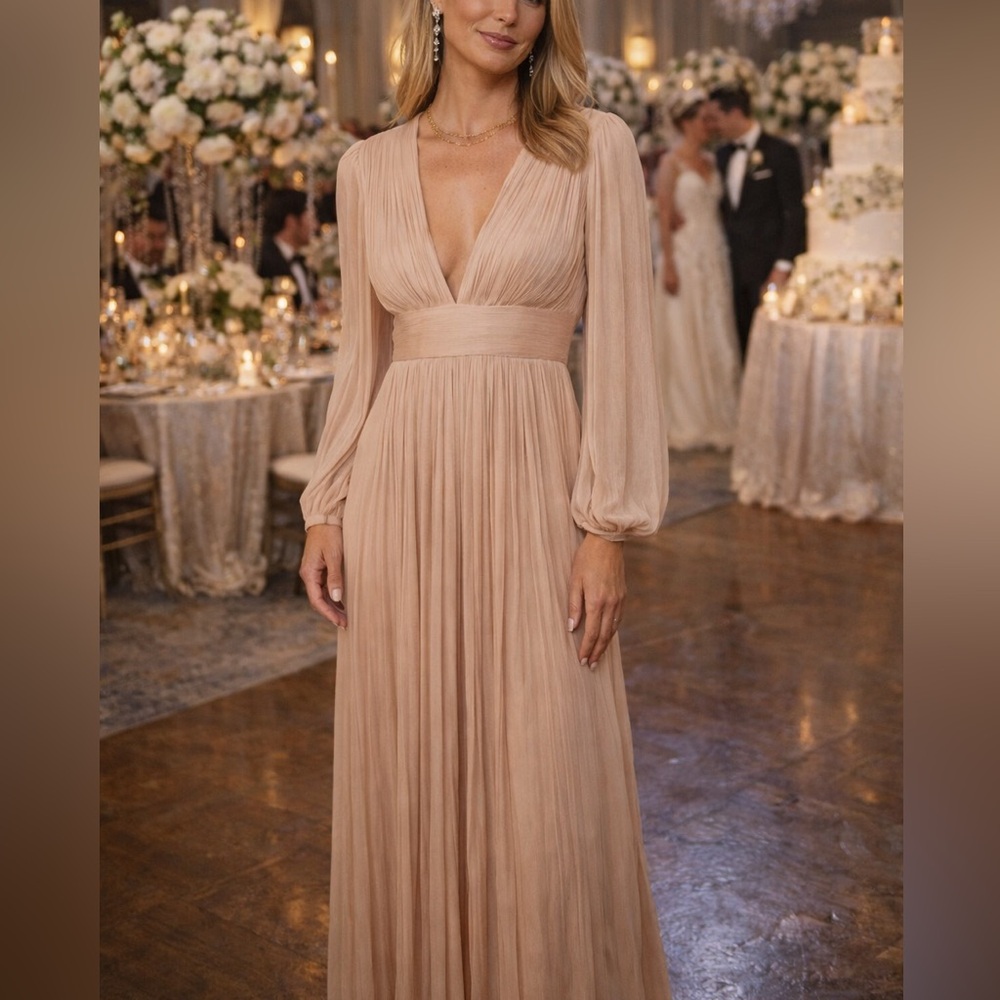 MARIA LUCIA HOHAN Inari plissé silk-tulle gown in Nude 36F US 6